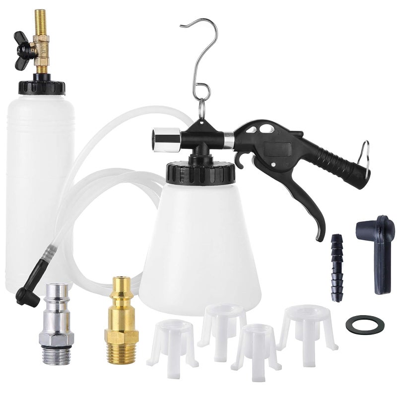 DASBET Pneumatic Brake Fluid Bleeder Tool with 4 Master Cylinder Adapters 90-120 PSI - Image 1